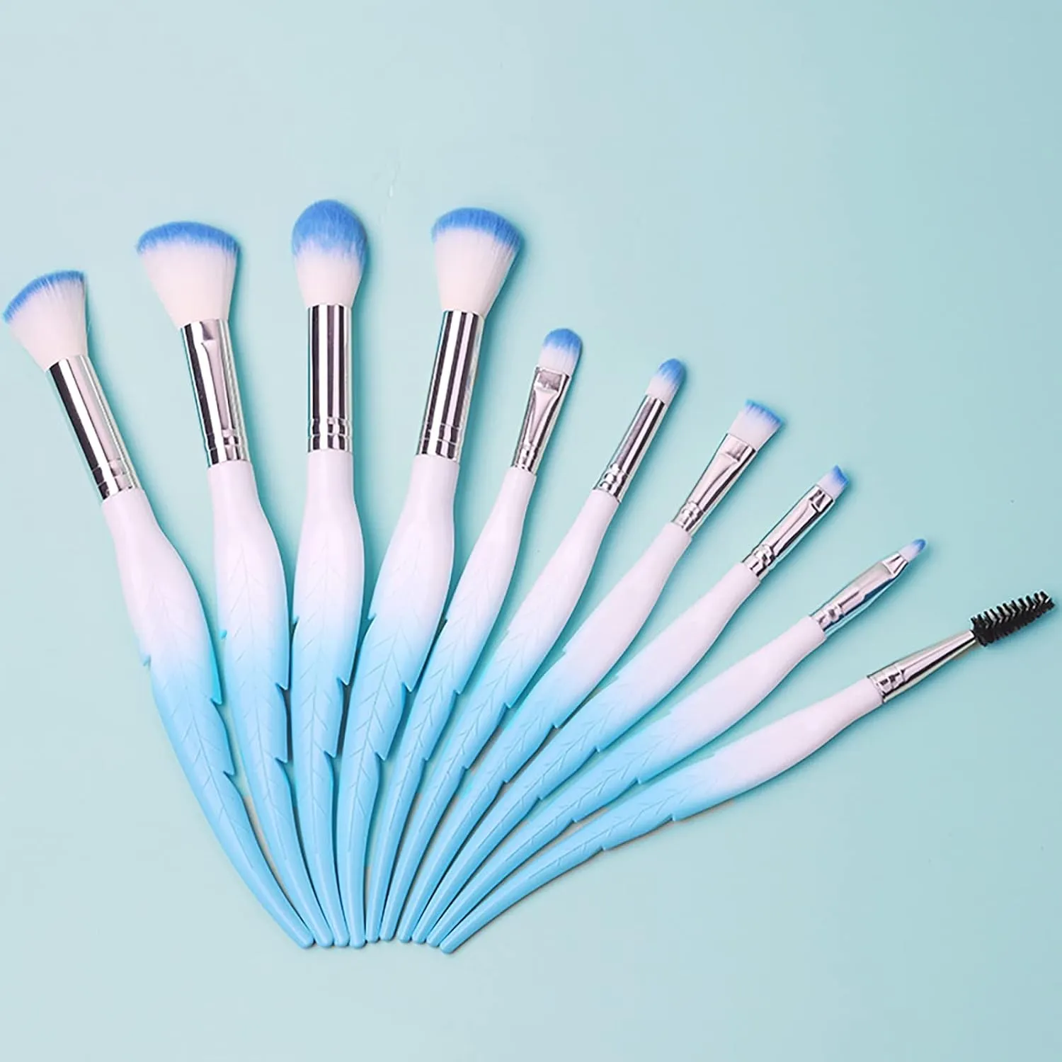 10 Pcs Makeup Brush Set Feather Makeup Brushes Eyeshadow Brush Eye Concealer Foundation Real Makeup Technique (Color : Blue, Size : One Size)