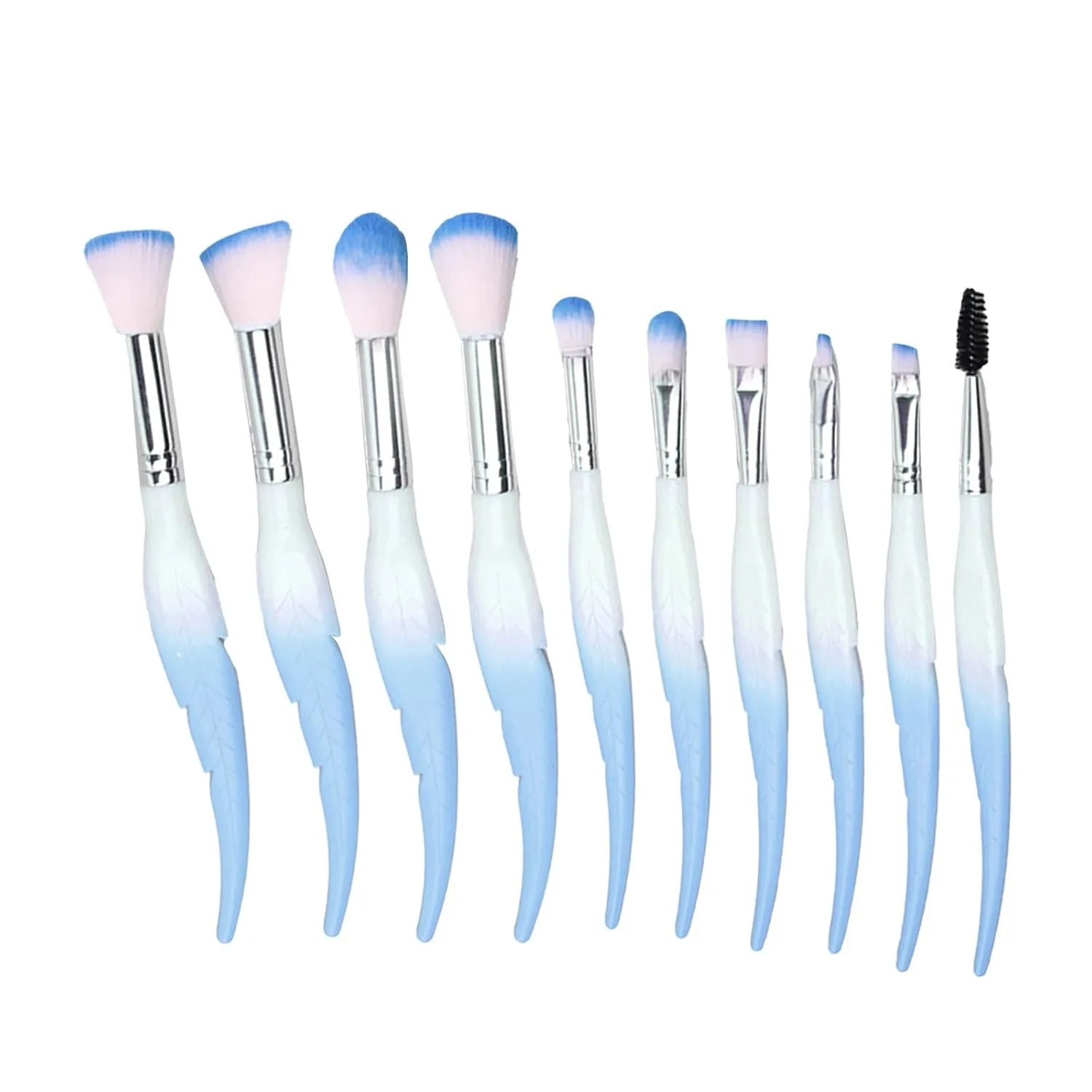 10 Pcs Makeup Brush Set Feather Makeup Brushes Eyeshadow Brush Eye Concealer Foundation Real Makeup Technique (Color : Blue, Size : One Size)