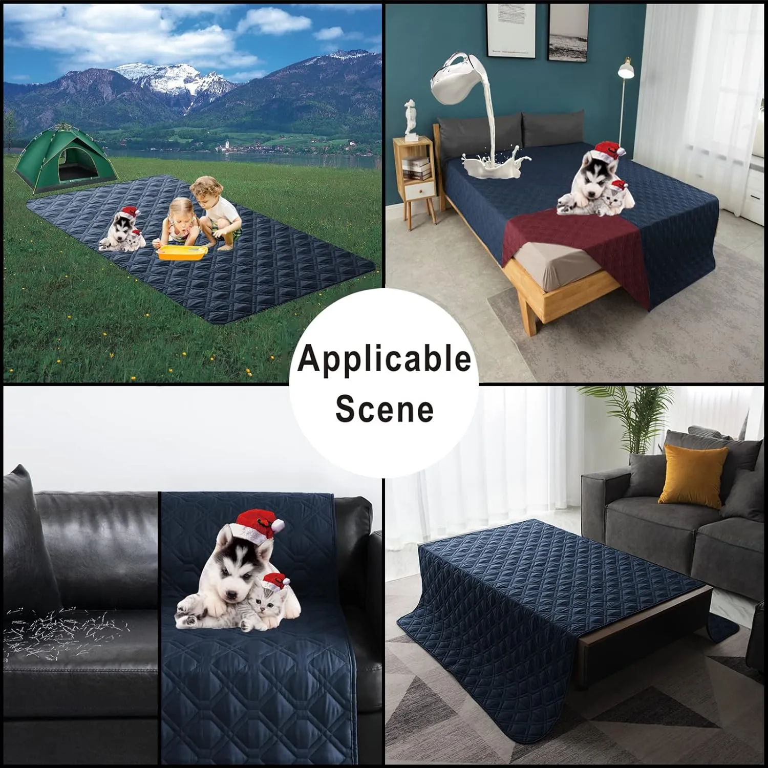 100% Waterproof Dog Bed Cover 30x70 inch Reversible Pad Reusable Camping Mat for Kids/Pet/Dog/Cat Washable Geometric Embroidery Blanket Patchwork Navy Burgundy