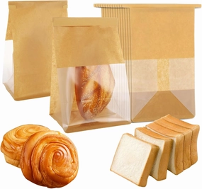 100 Pcs Kraft Paper Bags with Window, 6.3 x 10.2 x 5.1 Inch Tin Tie Tab Lock Coffee Food Candy Gift Packaging Brown Window Bread Bags