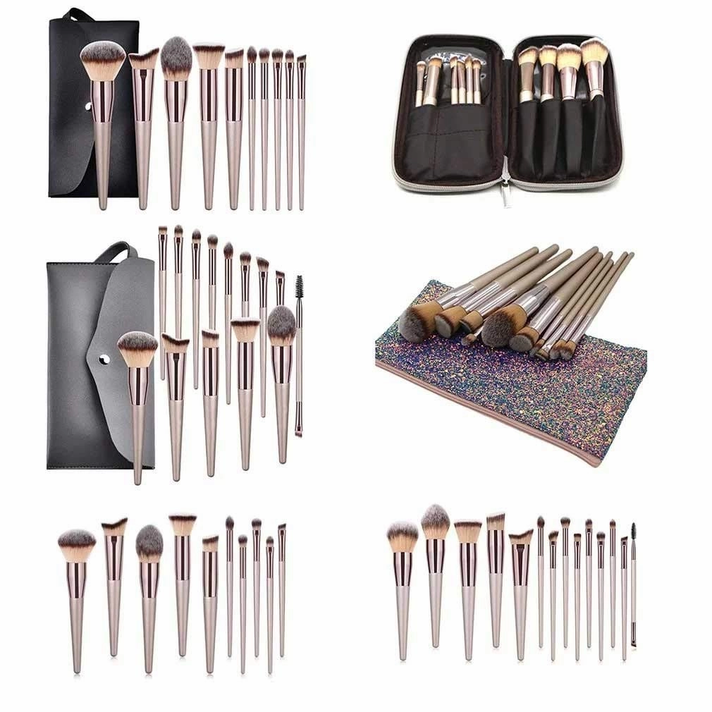 10/14 Champagne Color New Makeup Brush Set Brushes Makeup Tools Foundation Brush Set Full Set of Beauty Tools Convenient(06)