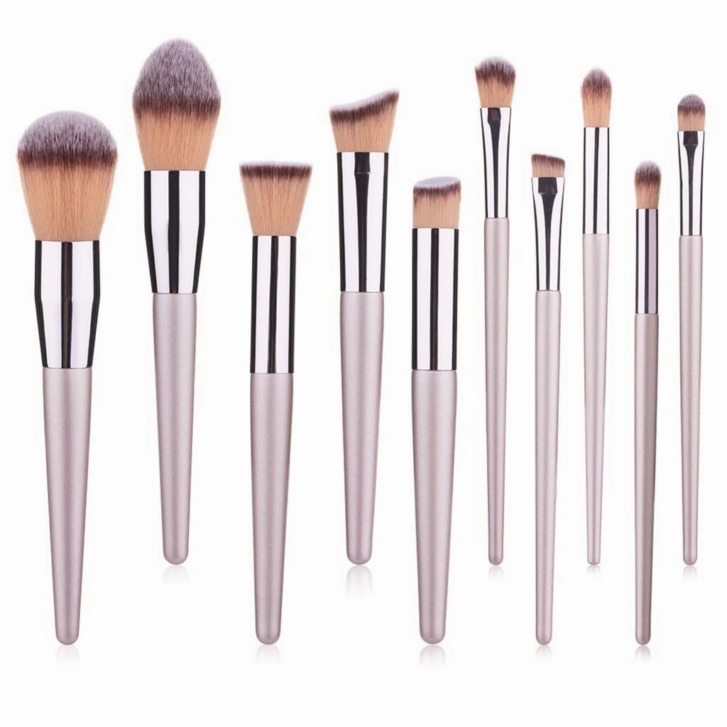 10 Champagne Makeup Brush Set Foundation Powder Blush Eye Shadow Kabuki Blending Brush Beauty Tools