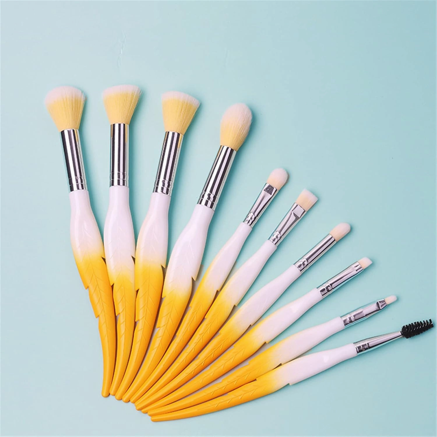 10 Pcs Makeup Brush Set Feather Makeup Brushes Eyeshadow Brush Eye Concealer Foundation Real Makeup Technique(Color:Yellow)(Yellow,One Size)