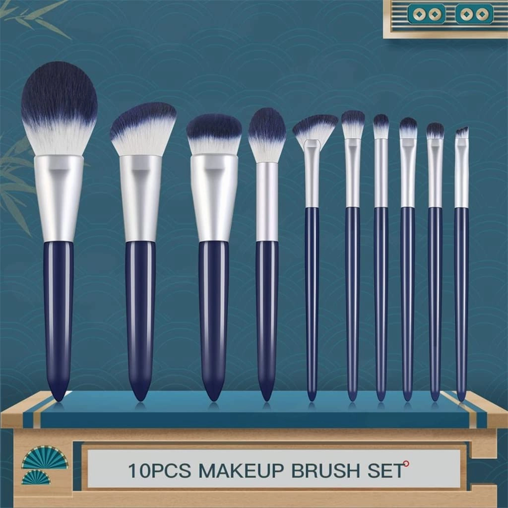 10 Pieces Foundation Makeup Brushes Set Eyeshadow Powder Wood Handle Concealer Cosmetic Eyebrow Eyelash Beauty Tool