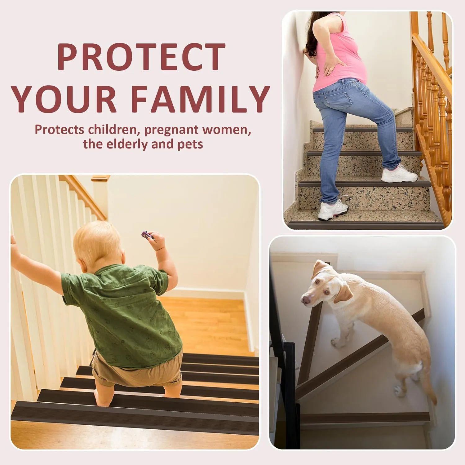 10FT Stair Nosing Rubber Edging, Non-Slip Self-Adhesive Staircase Step Edge Protector, Peel and Stick Vinyl Trim for Indoor and Outdoor Steps Stairs Non-Slip and Waterproof (Brown)