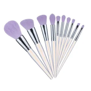 10pcs Makeup Brush with Acrylic Handle Purple Face Makeup Tools for Powder Eyeshadow Blush and Foundation for Beginners and Daily Use