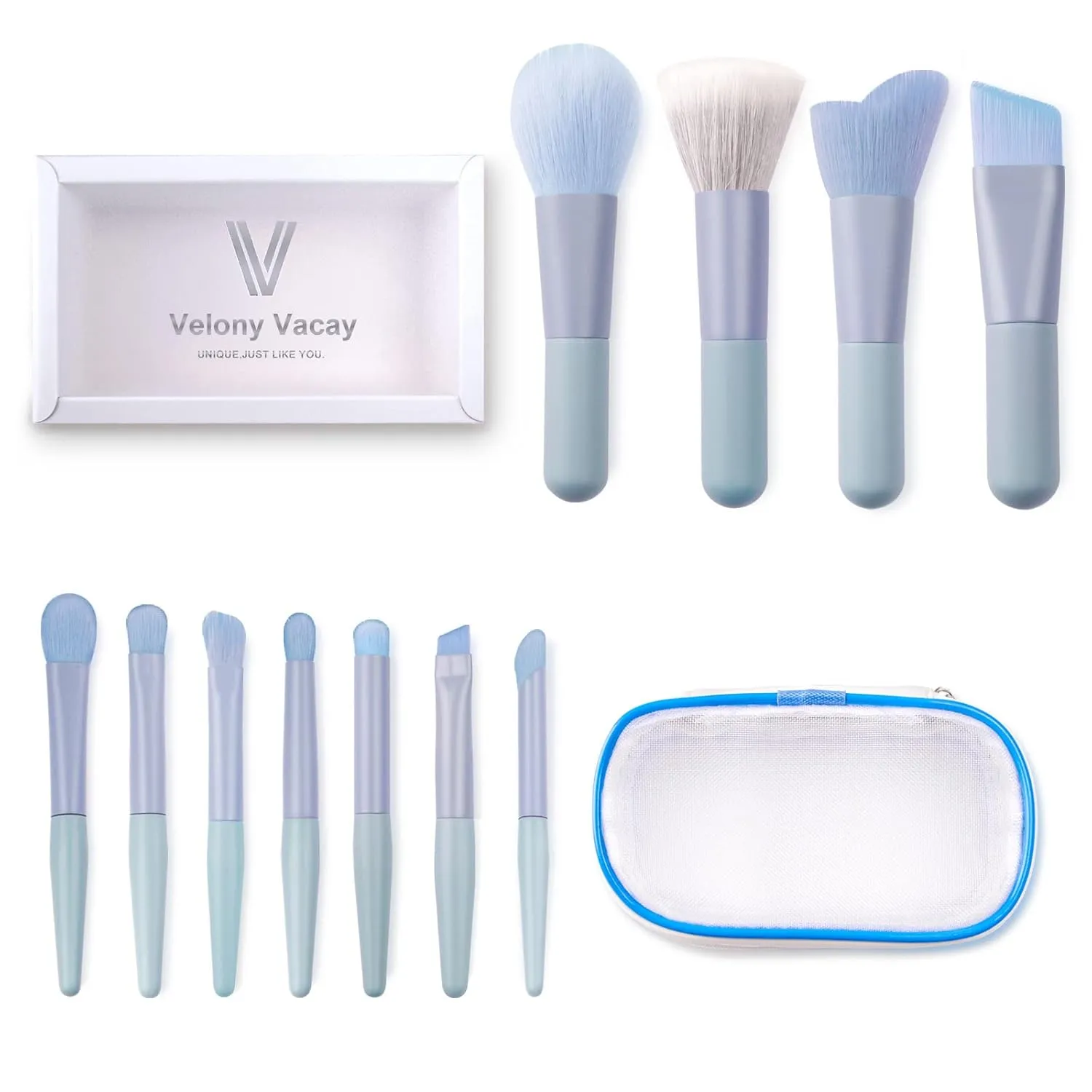 11Pcs Travel Makeup Brushes Set, Mini Portable Makeup Brush Set with Travel Case Blending Face Powder Foundation Eye Shadow Concealer Make Up Brushes Tool Kit