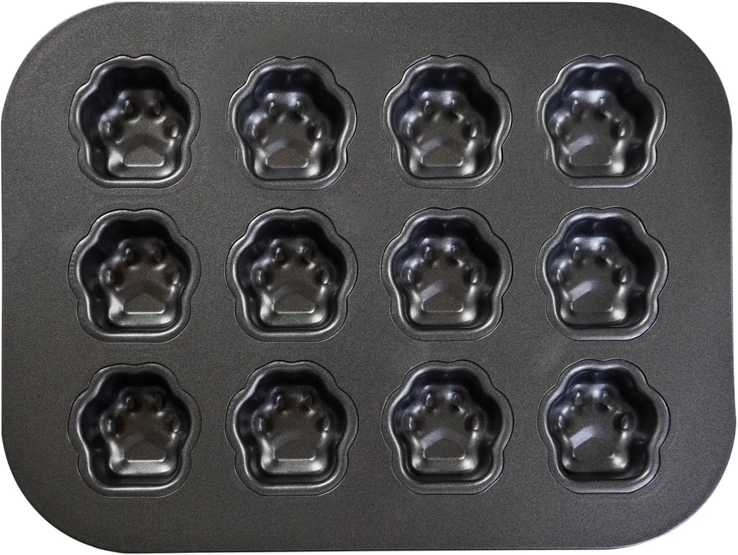 12 Cup Mini Dog Cat Paw Print Shaped Madeleine Baking Pan Nonstick Frozen Puppy Treat Cookie Biscuit Cupcake Muffin Cake Ice Cube Popsicle Chocolate Tin Tray Mold Maker for Freezer Oven