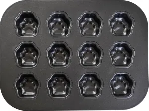 12 Cup Mini Dog Cat Paw Print Shaped Madeleine Baking Pan Nonstick Frozen Puppy Treat Cookie Biscuit Cupcake Muffin Cake Ice Cube Popsicle Chocolate Tin Tray Mold Maker for Freezer Oven