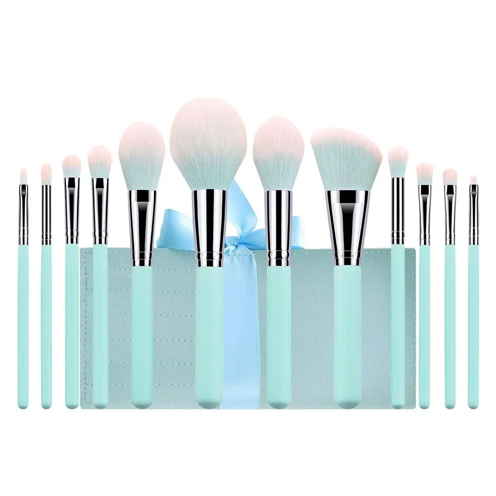 12 New Light Blue And Pink Handle Makeup Brushes, Foundation Eye Shadow Brushes, Beauty Tools Set (Color : 12 blue brush packs)