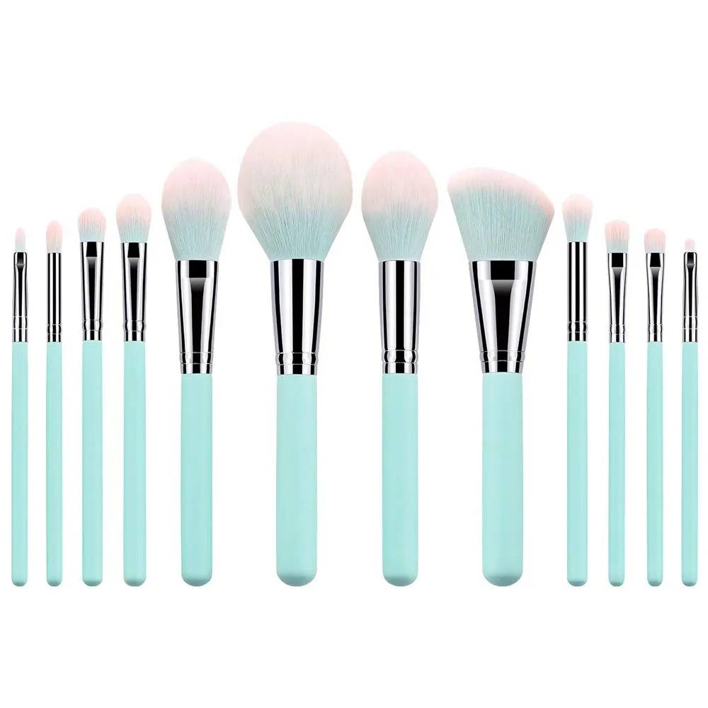 12 New Light Blue And Pink Handle Makeup Brushes, Foundation Eye Shadow Brushes, Beauty Tools Set (Color : 12 blue brush packs)