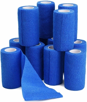 12 Pack Self Adherent Cohesive Wrap Bandages, 5 Yards Elastic First Aid Tape Medical Vet Wrap for Sports Protection and Wrist Ankle Knee Leg Sprains & Swelling (Blue, 4"x5yd / 10cmx4.5m)