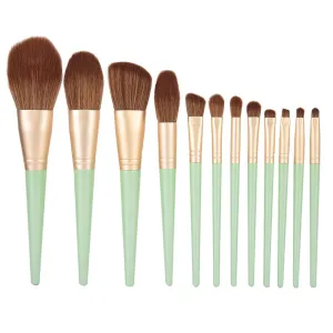 12pcs Makeup Brushes Set, Base Blush Powder Concealers Eye Shadows Cosmetic Brushes, Soft Man Made Fiber Brush Heads, Elegant Green Handle, for and Everyday