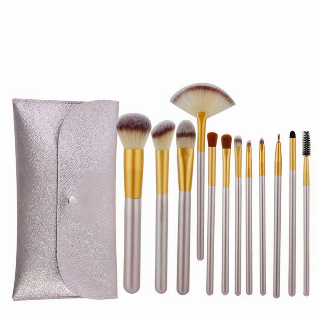 12pcs Champagne Makeup Brushes Set For Cosmetic Foundation Powder Blush Eyeshadow Kabuki Blending Makeup Brush Beauty Tool