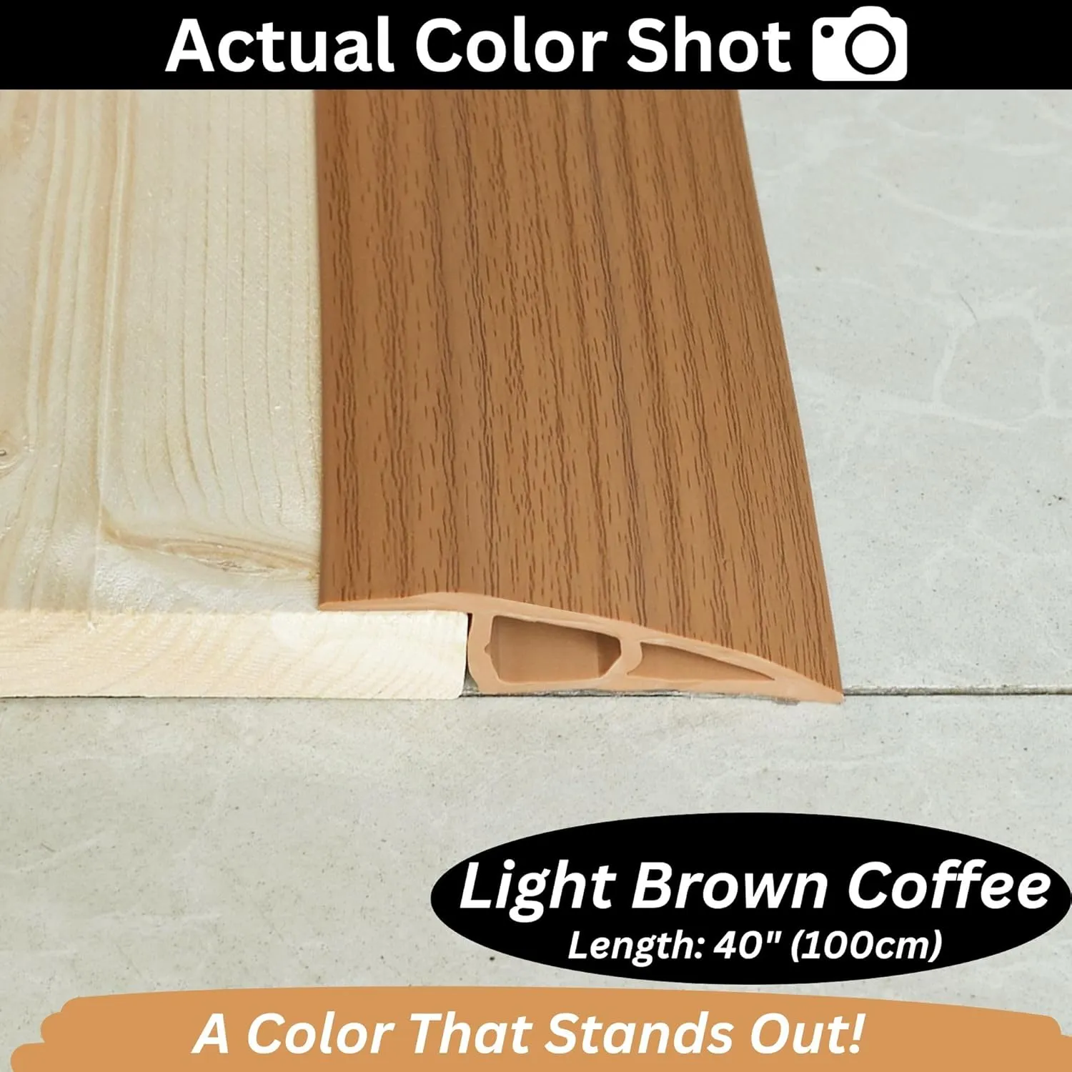 1/2" to 3/5" Height Threshold Ramp - Rubber Threshold, Floor Transition Strip, Door Strip, Wheelchair Ramp, Carpet to Tile Strip (Light Brown Coffee, 40 inches)