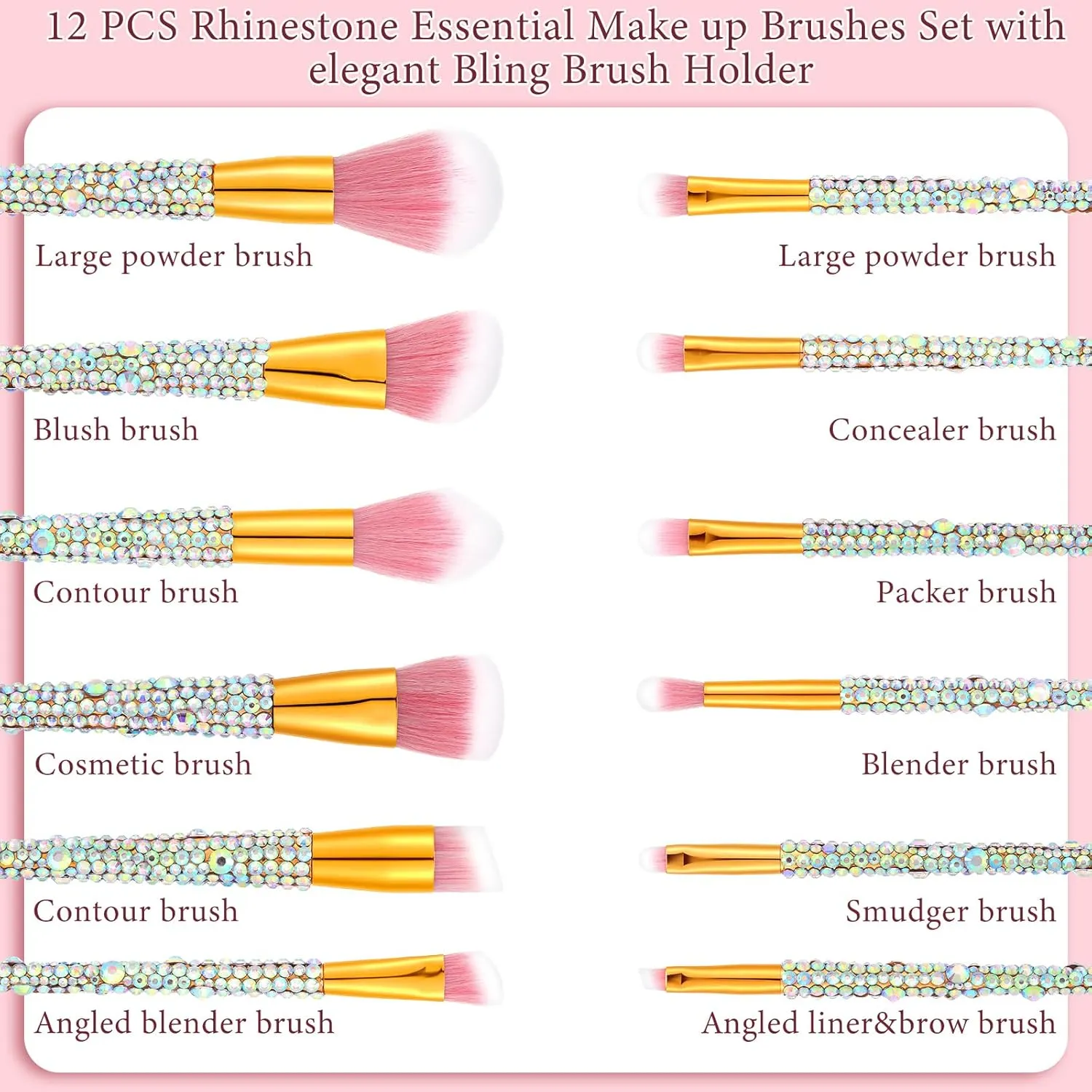 13 Pieces Rhinestone Makeup Brushes Set Bling Crystal Professional Face Cosmetics Blending Liquid Foundation Powder Concealer Eye Shadows Make up Beauty Tool Glitter with Holder (Silver)