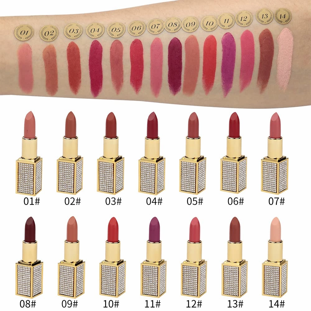 14 Colos Matte Waterproof LipStick Long Lasting Lip Makeup No Fade Pigmented Lip Stick Cosmeitc for Girls and Women Christmas Valentine's Day Gift (01#)