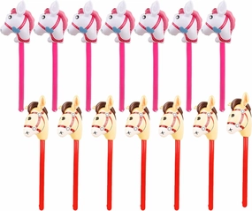 14 Pack 40 Inch Inflatable Stick Horse Blow up Cowboy Cowgirl Pony Horse head Stick Balloon for Birthday Christmas Baby Shower Cowboy Theme Party Favors (Color Set 1)