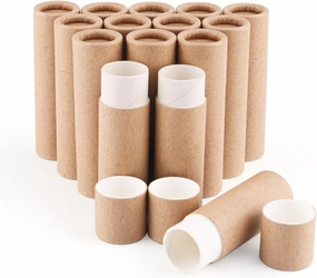 15 Pcs 0.3 oz Paperboard Lip Balm Tubes,Empty Kraft Paper Chapstick Tube Holder,Push-Up Style Biodegradable Solid Lip Gloss Container for DIY Homemade Balm,Natural Packaging Container - Brown