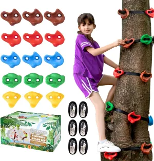 15PCS Ninja Tree Climbing Holds and 6 Sturdy Ratchet Straps for Kids Tree Climbing, Large Climbing Grips for Outdoor Ninja Warrior Obstacle Course Training