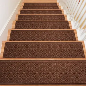 15Pcs Stair Treads for Wooden Steps Indoor with Self Adhesive, 8"x30" Non Slip Stair Runners-Peel & Stick Indoor Stair Carpet Runner, Resistant Indoor Runner for Kids、Elders and Pets, Brown