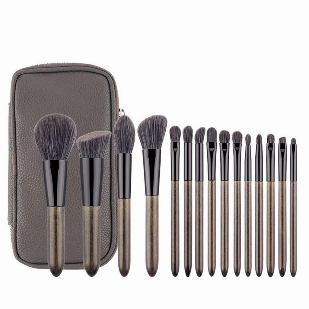 15Pcs Make Up Brushes Set With Bag Foundation Eyeshadow Blending Eyebrow Makeup Brush PU Leather