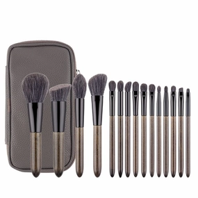 15Pcs Make Up Brushes Set With Bag Foundation Eyeshadow Blending Eyebrow Makeup Brush PU Leather