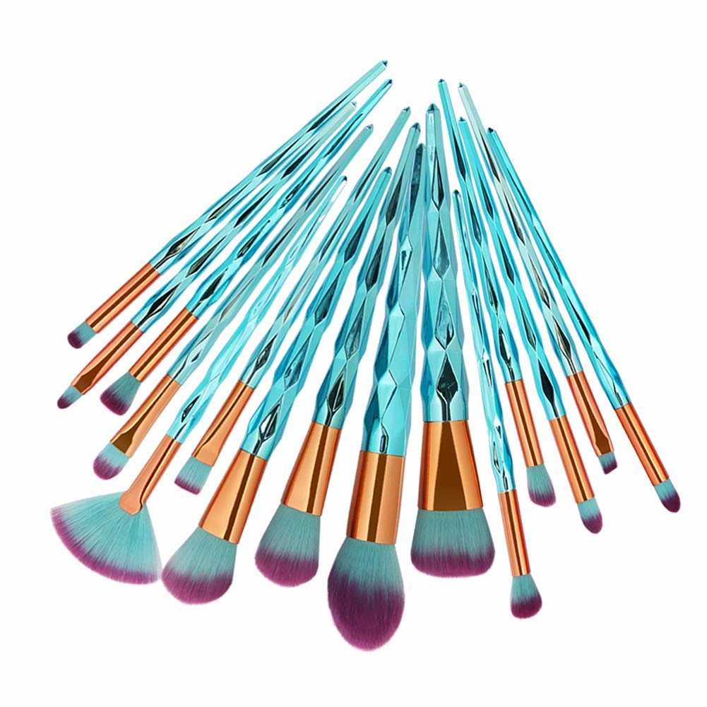 15pcs Makeup Brushes Set,Diamond Handle Cosmetic Brushes Kit For Powder Liquid Foundation Blush Eye Shadow (green)
