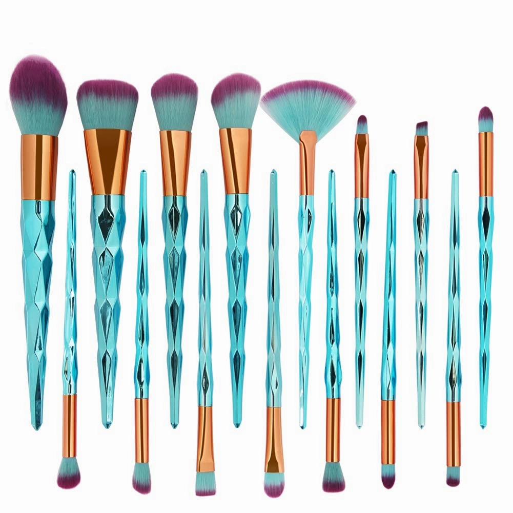 15pcs Makeup Brushes Set,Diamond Handle Cosmetic Brushes Kit For Powder Liquid Foundation Blush Eye Shadow (green)