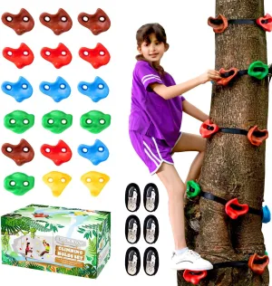 18PCS Ninja Tree Climbing Holds and 6 Sturdy Ratchet Straps for Kids Tree Climbing, Large Climbing Rocks for Outdoor Ninja Warrior Obstacle Course Training