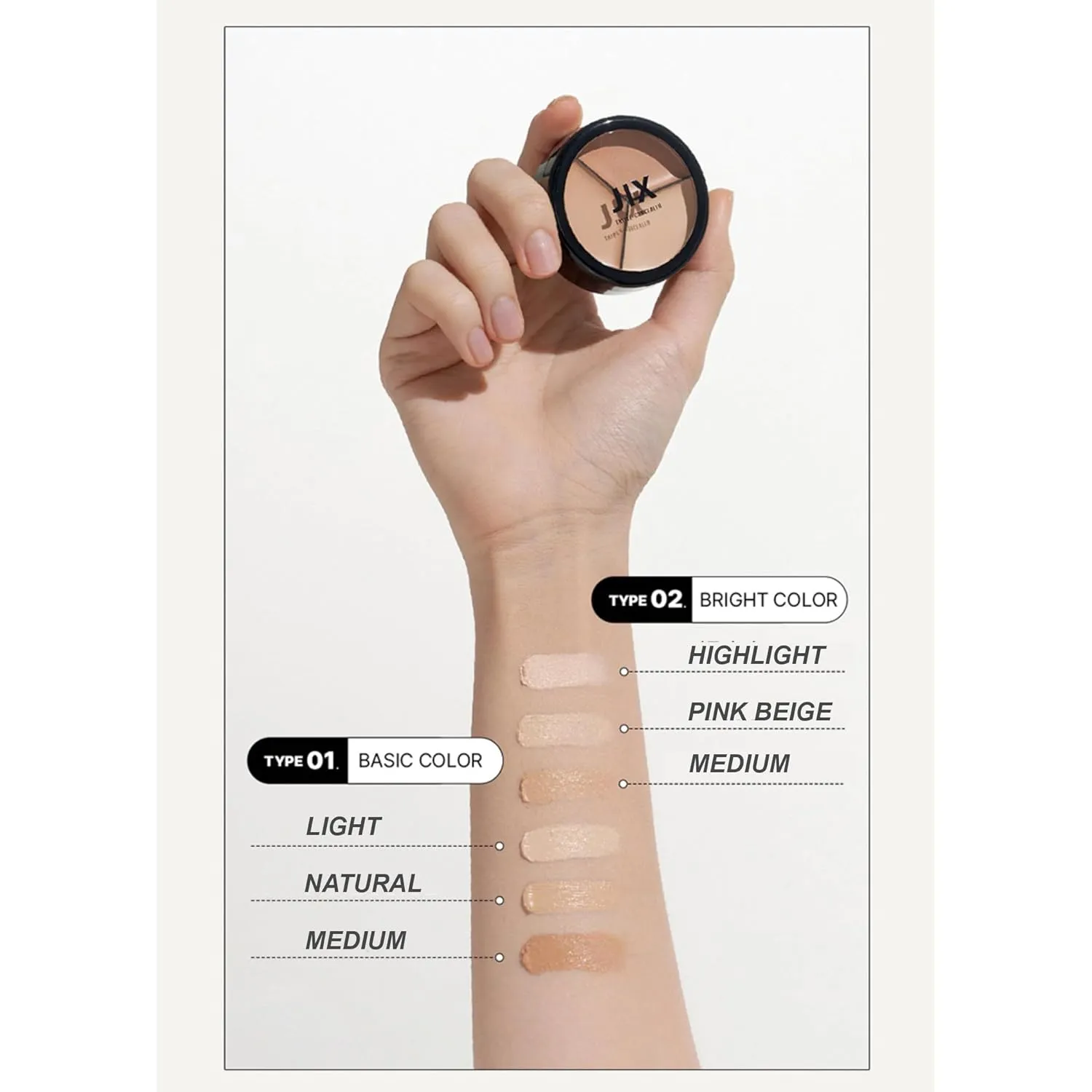 1PC J/X Professional Triple Concealer Cream Concealer, Full Coverage Long Lasting Smudge Proof Concealer Palette (Light, 15g)