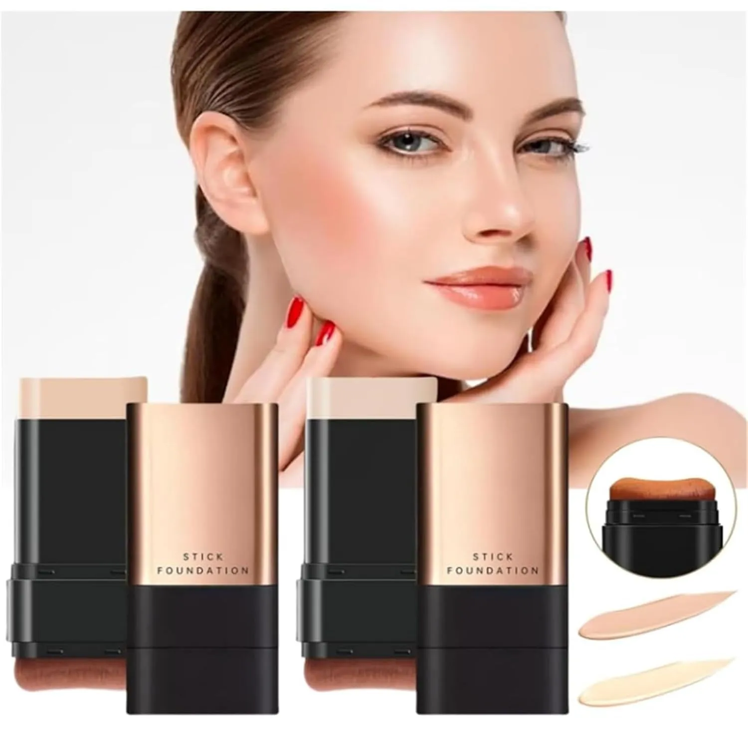 2 In 1- Luxury Anti-Wrinkle Foundation Stick, Vivien Beauty Foundation Stick, Multi-Use Foundation Stick Makeup, Double Head Foundation Make-Up Stick, Longwear Natural Finish (#02, 1pcs)