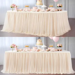 2 Pack 6ft Champagne Tulle Table Skirts for Birthday Party Wedding Reception Champagne Tutu Table Cloths for Parties Baby Shower Dessert Cake Table Decor