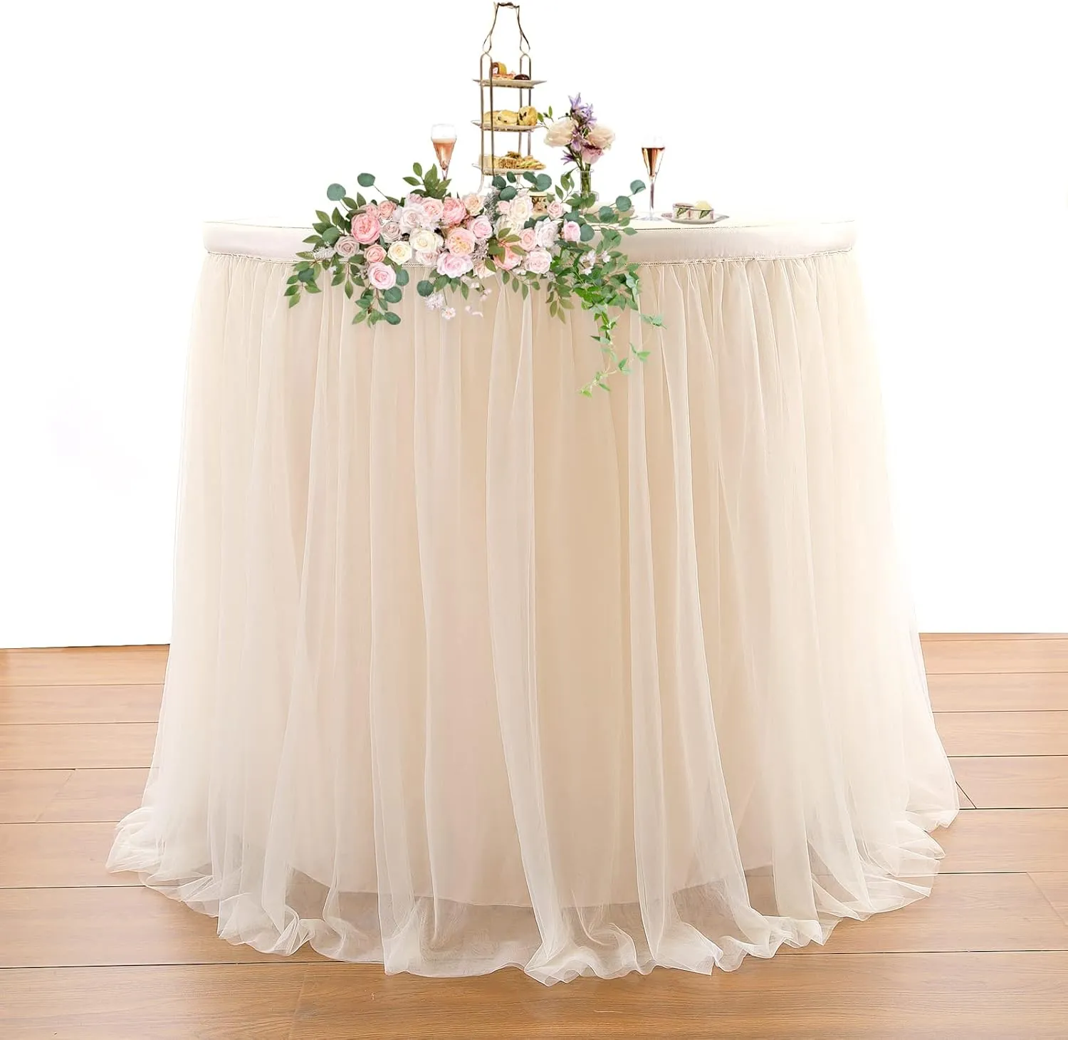 2 Pack 6ft Champagne Tulle Table Skirts for Birthday Party Wedding Reception Champagne Tutu Table Cloths for Parties Baby Shower Dessert Cake Table Decor