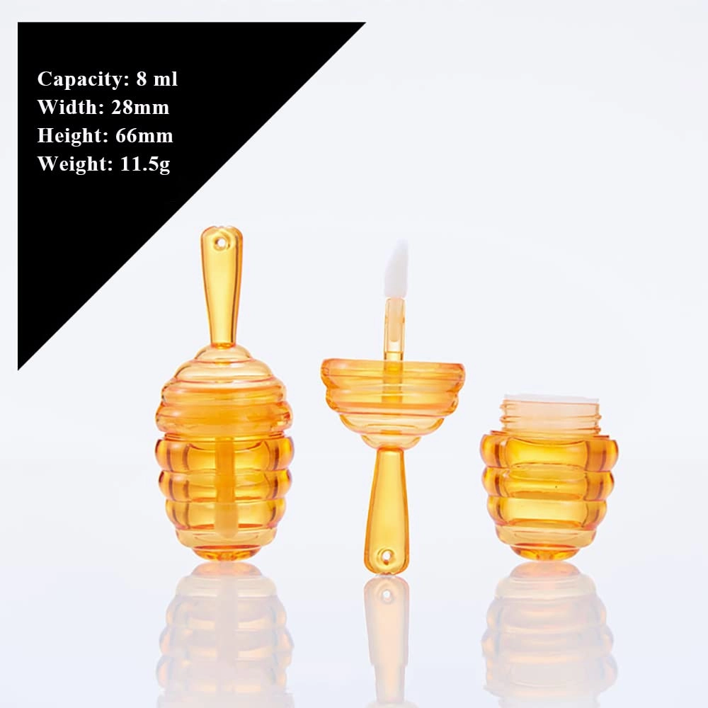 20 Pcs 9ml Honey Pots Shaped Lip Gloss Tubes Refillable Clear Lip Balm Bottle Lip Oil Bottle for DIY Lipstick Cosmetic Sample, Brown