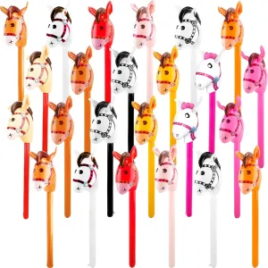 24 Pack 40 Inch Inflatable Stick Horse Blow Up Horse Head Stick Cute Blow Up Pony Stick Inflatable Horsehead Stick Balloon for West Cowboy Themed Party, 12 Colors
