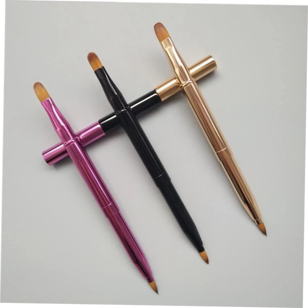 3sets Double Ended Lip Brush Set Retractable Lipstick Liner Lip Gloss Applicator Makeup Brush Portable and Easy to Clean 3pcs*3