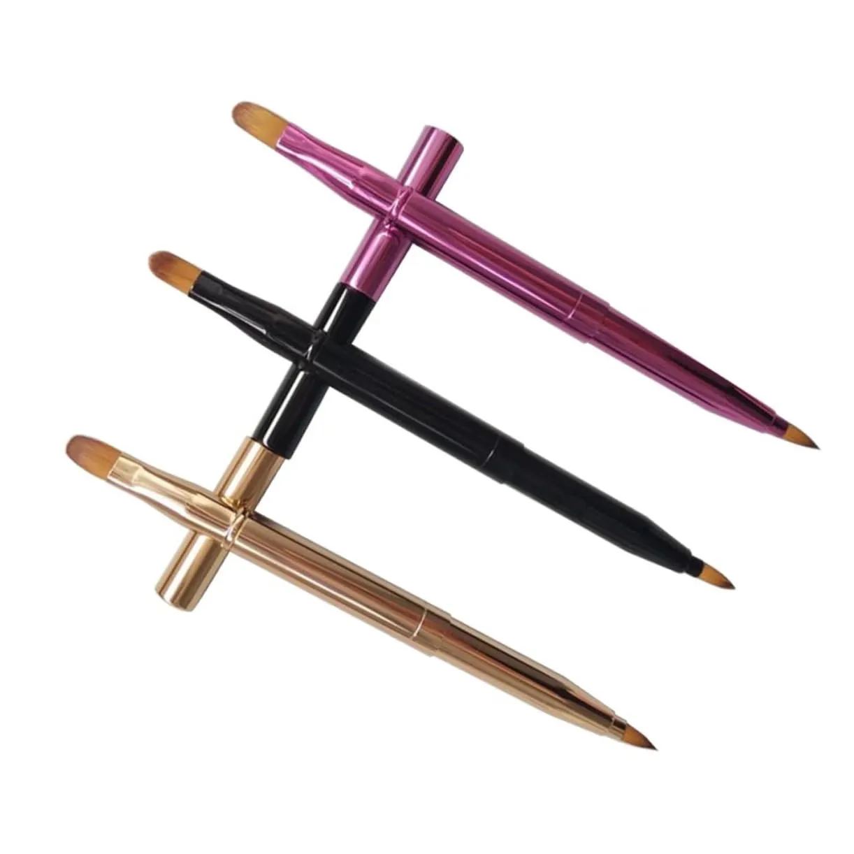 3sets Double Ended Lip Brush Set Retractable Lipstick Liner Lip Gloss Applicator Makeup Brush Portable and Easy to Clean 3pcs*3