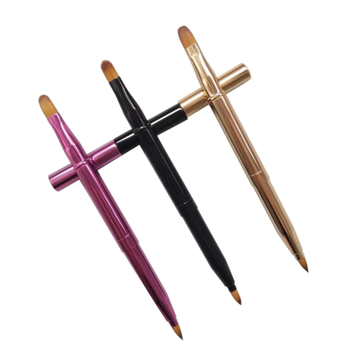 3sets Double Ended Lip Brush Set Retractable Lipstick Liner Lip Gloss Applicator Makeup Brush Portable and Easy to Clean 3pcs*3