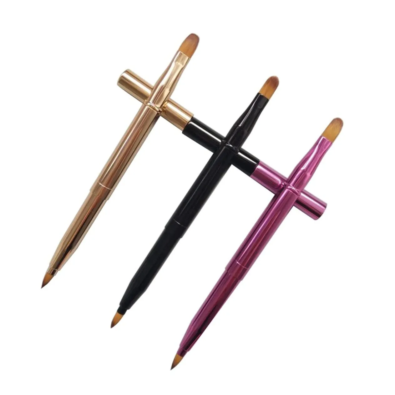 3sets Double Ended Lip Brush Set Retractable Lipstick Liner Lip Gloss Applicator Makeup Brush Portable and Easy to Clean 3pcs*3