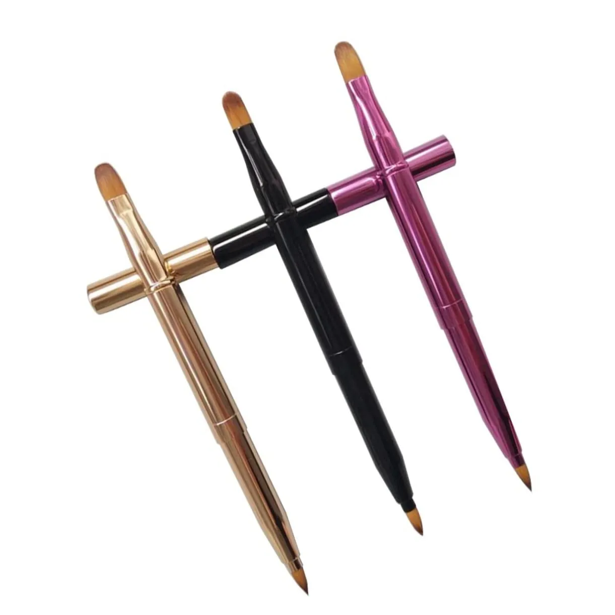 3sets Double Ended Lip Brush Set Retractable Lipstick Liner Lip Gloss Applicator Makeup Brush Portable and Easy to Clean 3pcs*3