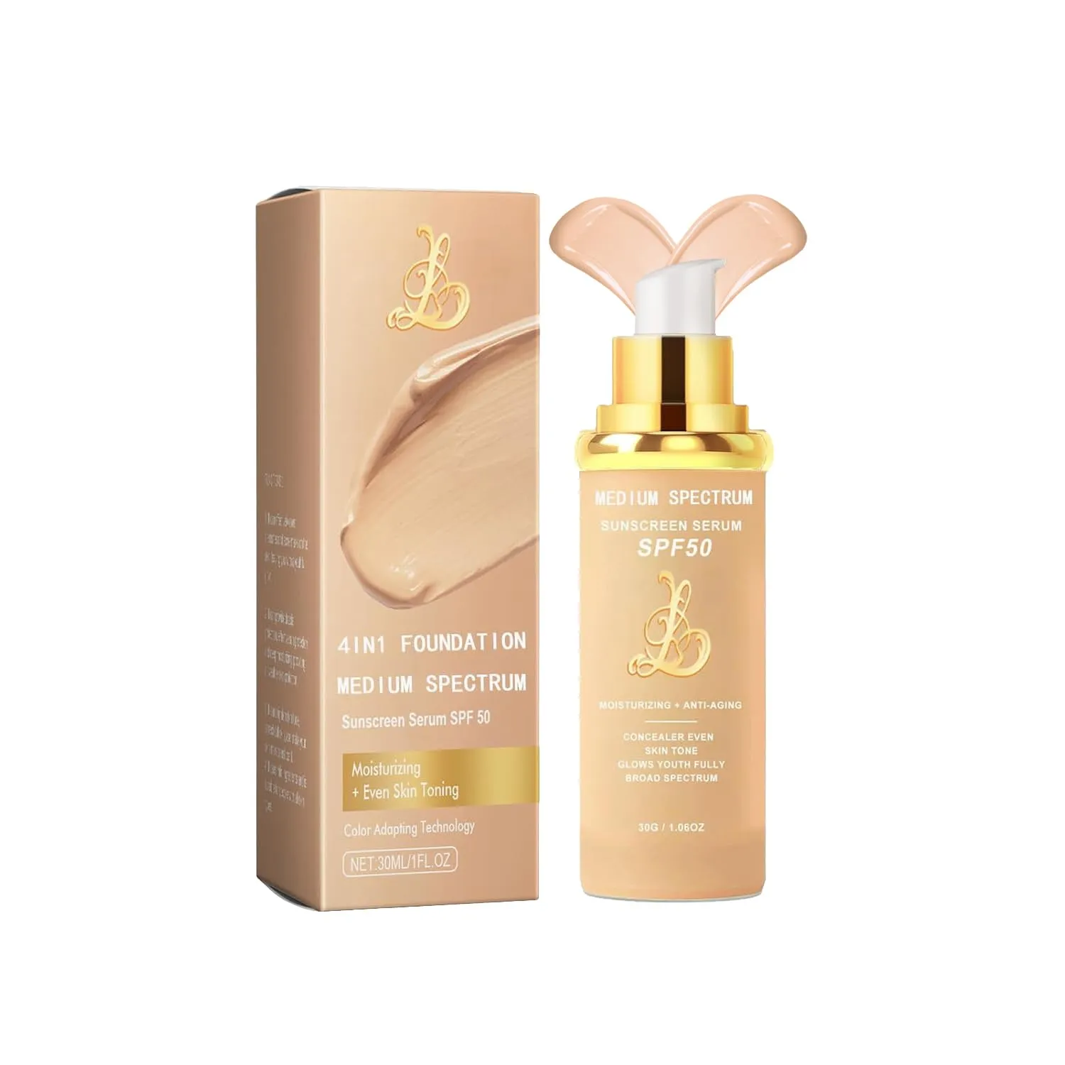 4-in-1 Magic Foundation Light/Medium Spectrum Full Coverage Lotion, Match Skin Color Changed, SPF 50 , 4 1 Foundation Hydrating Concealer Waterproof Korean Makeup(Medium, Spectrum)