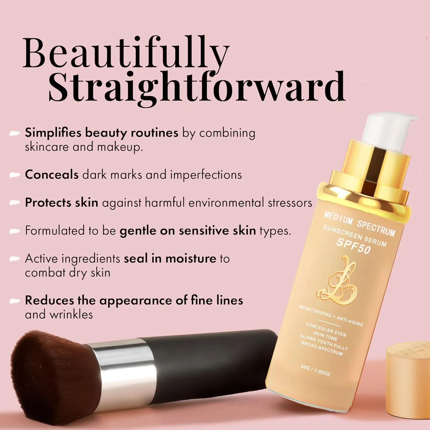 4-in-1 Magic Foundation Light/Medium Spectrum Full Coverage Lotion, Match Skin Color Changed, SPF 50 , 4 1 Foundation Hydrating Concealer Waterproof Korean Makeup(Medium, Spectrum)
