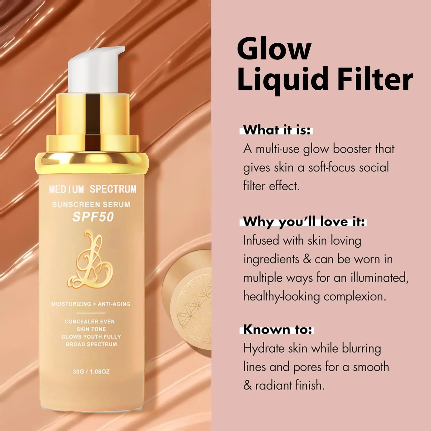 4-in-1 Magic Foundation Light/Medium Spectrum Full Coverage Lotion, Match Skin Color Changed, SPF 50 , 4 1 Foundation Hydrating Concealer Waterproof Korean Makeup(Medium, Spectrum)