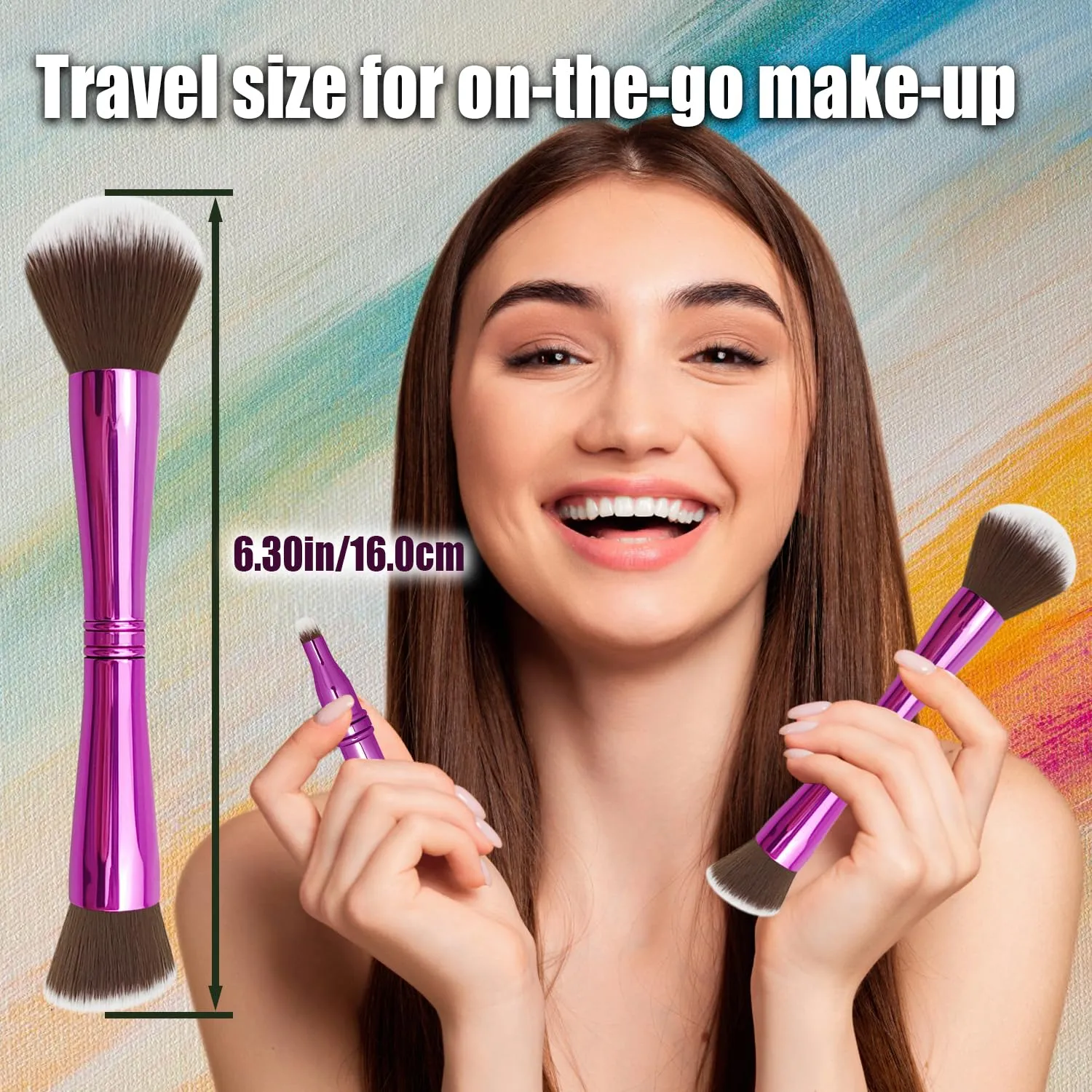 4 in 1 Makeup Brush Set, Travel Makeup Brushes with Case, Mini Makeup Brushes, Powder, Foundation, Concealer, Eyeshadow, Dual Ended, Synthetic Bristles, Purple