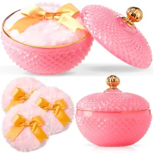 4 Pcs Pink Large Body Powder Puff and Container for Body with Crystal Container Fluffy Soft Washable Face Glitter Powder Puff Puffs for Wet Dry