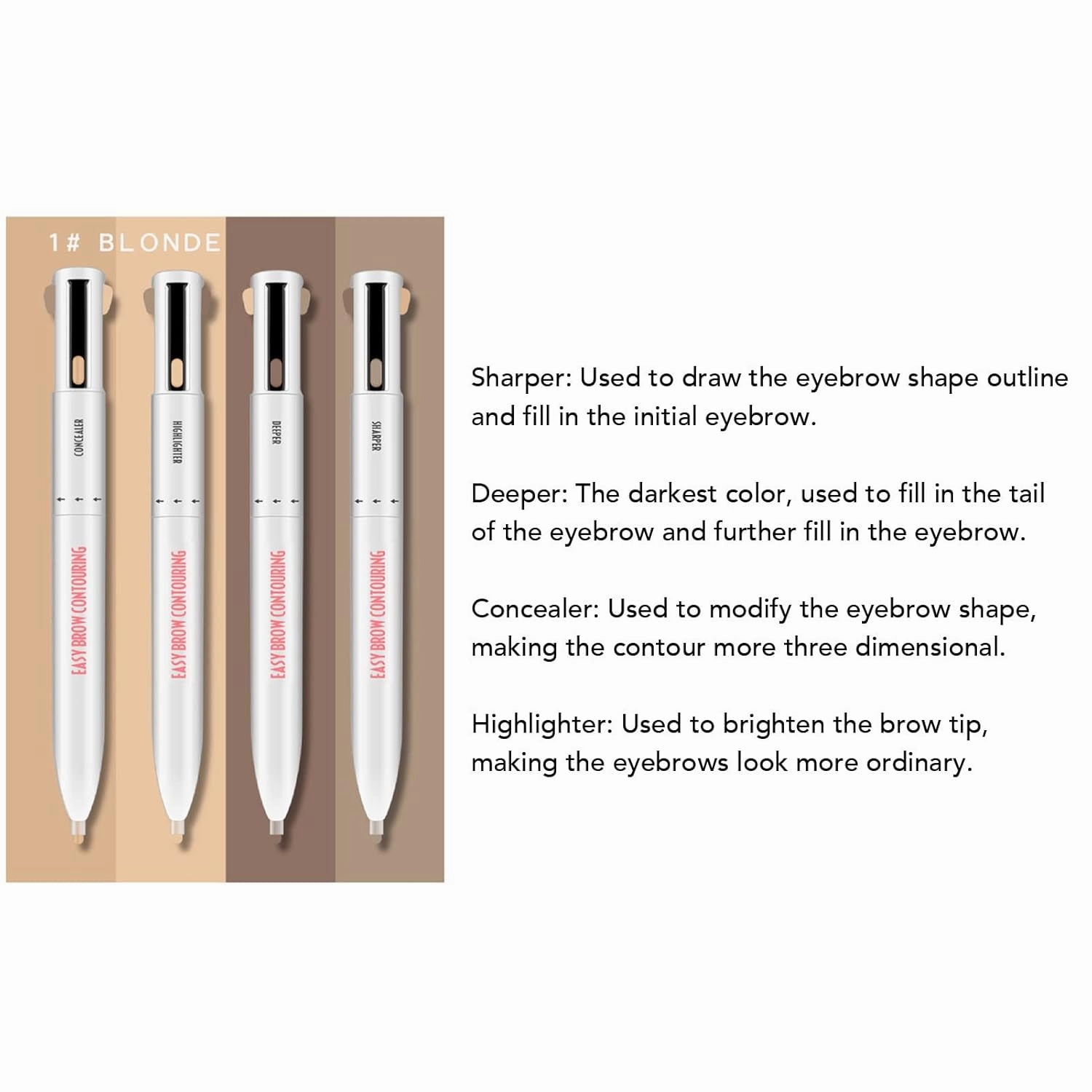 4 In1 Eyebrow Highlight Pen, Eyebrow Pencil, Lasting Eye Makeup Beauty Tool, Brow Defining Pencil (1# Blonde)