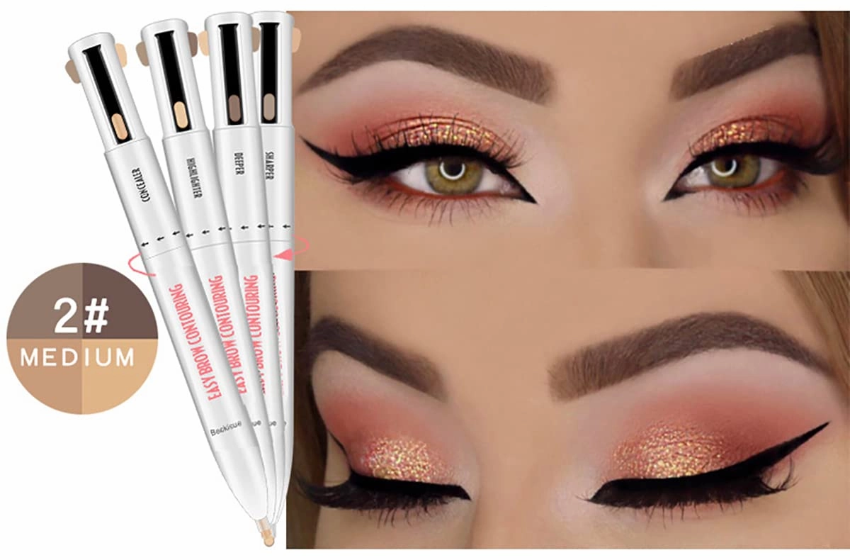 4-in-1 Defining & Highlighting Brow Pencil, Brow Contour Pro, 4 in 1 Brow Contour Highlight Pen (2pcs,2# Medium)