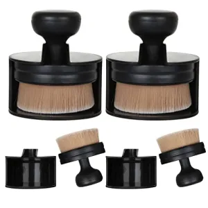 4Pack Flat Round Shaped Foundation Makeup Brush, Kabuki Liquid Foundation Brush, Large Flat Top Portable Cosmetic Brush for Blending Liquid, Cream Concealer, Blush or Flawless Powder Cosmetics