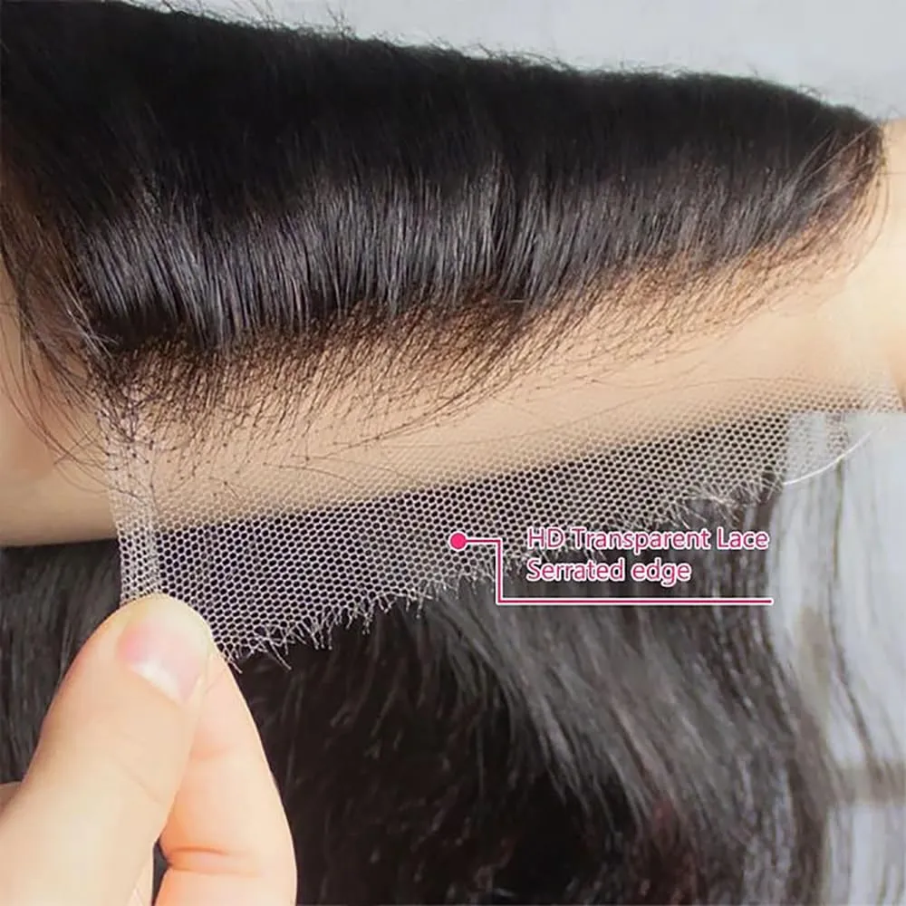 4X4 Straight HD Lace Closure Human Hair Extensions 12A Brazilian Virgin Remy 100% Unprocessed Human Hair Frontal Free Part Closure Only Pre Plucked With Baby Hair Natural Black 14 Inch